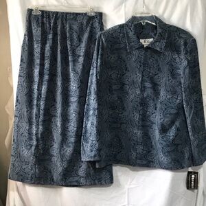 Vintage 2 piece N Touch blue paisley dress jacket and skirt NOS